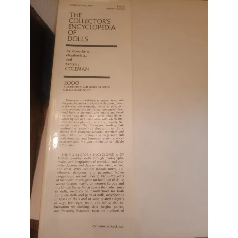 THE COLLECTORS ENCYCLOPEDIA OF DOLLS HARDCOVER BY DOROTHY S. COLEMAN * VERY GOOD